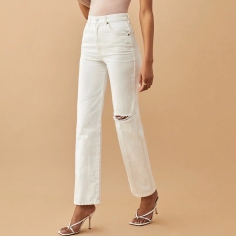 Reformation Cowboy Highrise Straight Jeans Vintage‎ White Destroyed 28